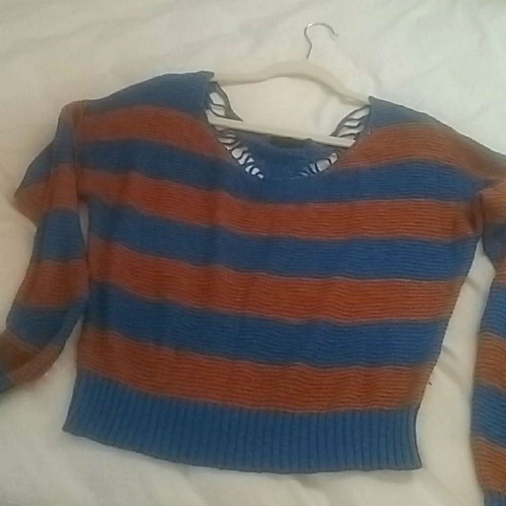 Tan and blue sweater